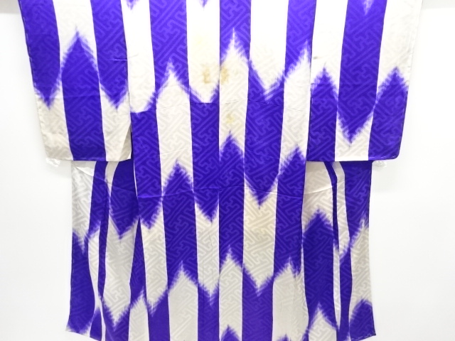 JAPANESE KIMONO / ANTIQUE KIMONO / SILK / MON KINSHA / ARROW FEATHERS KASURI PATTERN